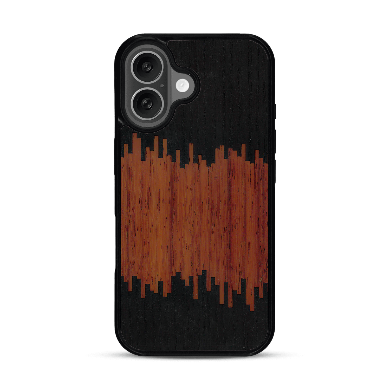 Coque de protection en bois véritable fabriquée en France pour  alliant plusieurs essences de bois pour représenter du magma en fusion