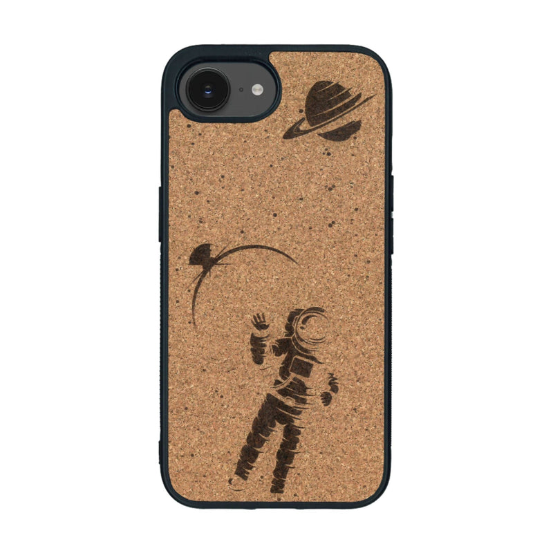 Coque de protection en bois véritable fabriquée en France pour iPhone 16e sur le thème des astronautes
