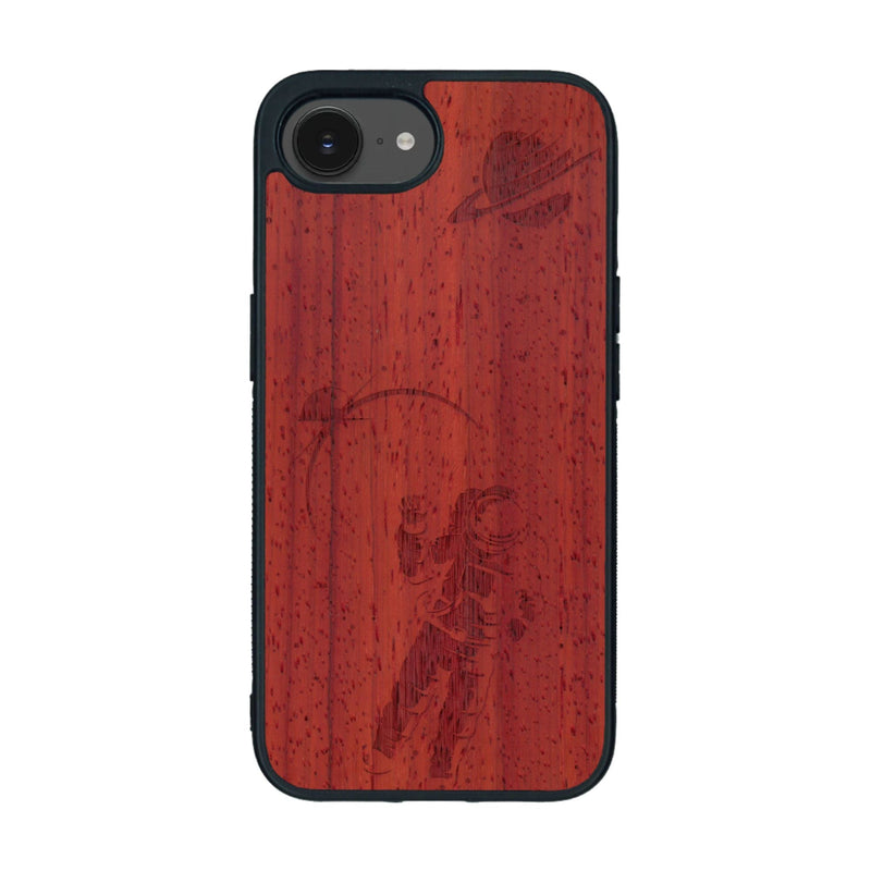 Coque de protection en bois véritable fabriquée en France pour iPhone 16e sur le thème des astronautes