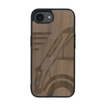 Coque de protection en bois véritable fabriquée en France pour iPhone 16e sur le thème de l'automobile avec une authentique Mini Cooper
