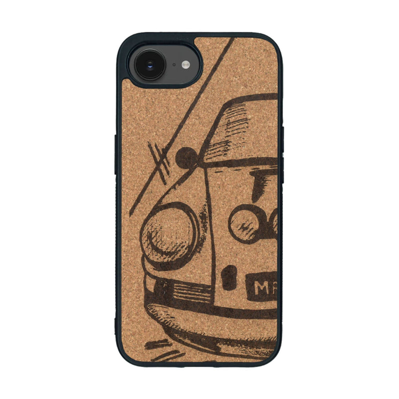Coque de protection en bois véritable fabriquée en France pour iPhone 16e sur le thème de l'automobile avec une authentique Porsche