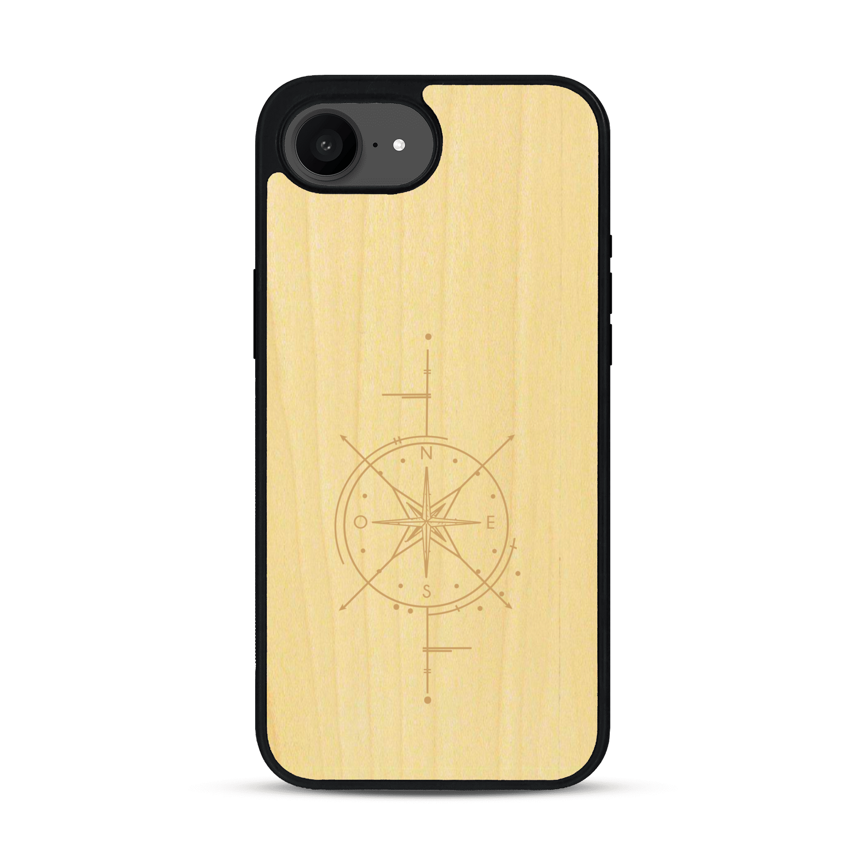 Coque de protection en bois véritable fabriquée en France pour  avec une gravure "rose des vents" sur le thème nautique et de l'océan qui s'inspire des boussoles de pirate