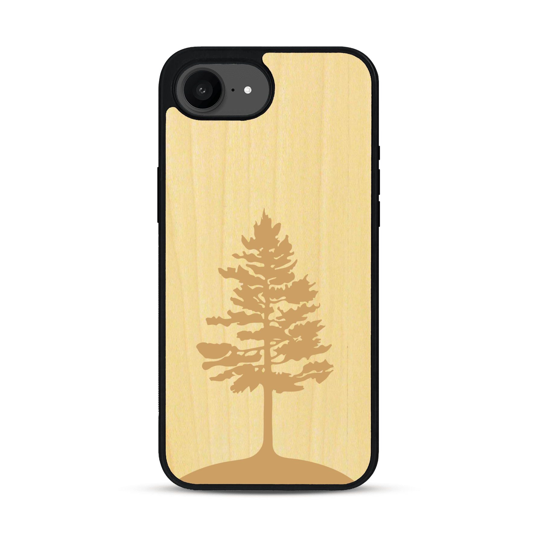 Coque de protection en bois véritable fabriquée en France pour  sur le thème de la nature, de la fôret et de l'écoresponsabilité avec une gravure représentant un arbre 
