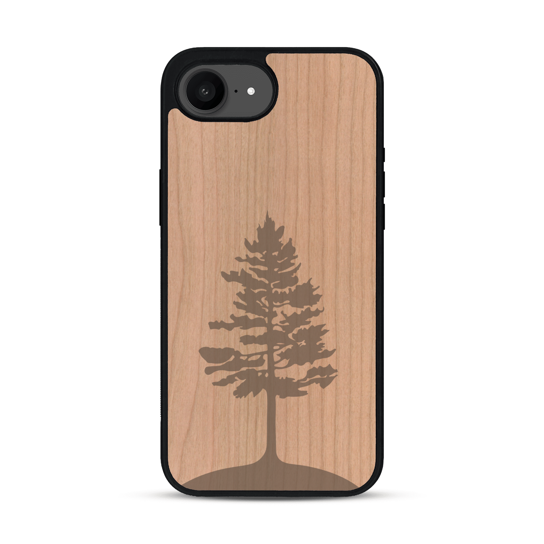 Coque de protection en bois véritable fabriquée en France pour  sur le thème de la nature, de la fôret et de l'écoresponsabilité avec une gravure représentant un arbre 