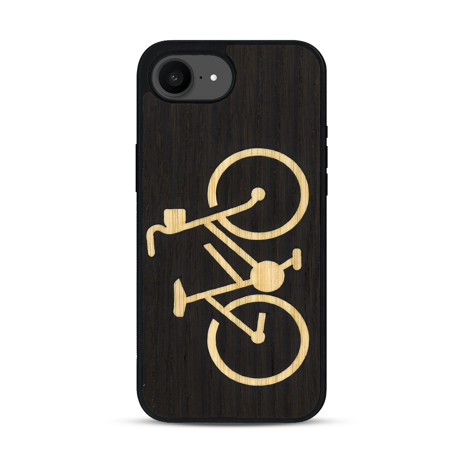 Coque de protection en bois véritable fabriquée en France pour  sur le theme du vélo et de l'outdoor qui allie du bambou et du chêne fumé représentant un vélo