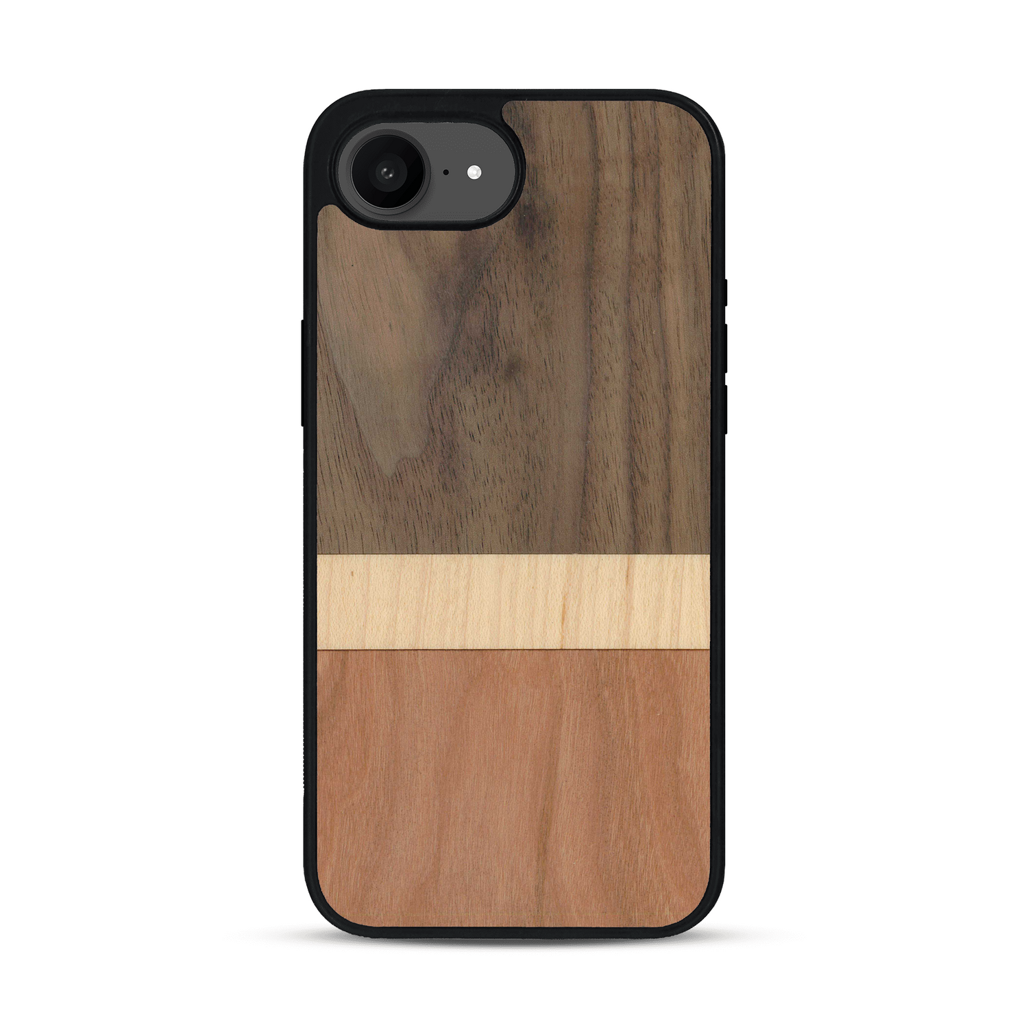 Coque de protection en bois véritable fabriquée en France pour  alliant des bandes horizontales de bambou, merisier et noyer