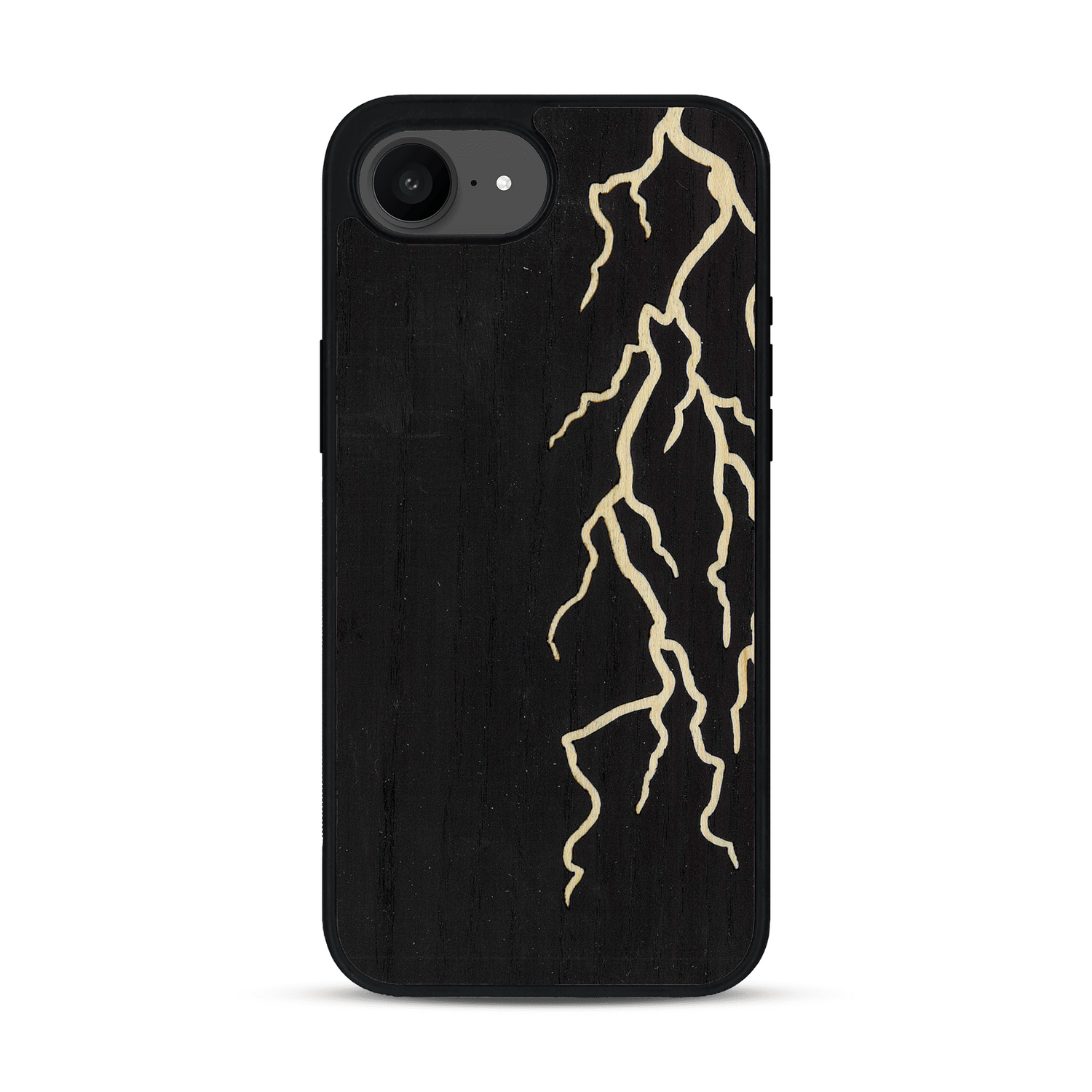 Coque de protection en bois véritable fabriquée en France pour  alliant plusieurs essences de bois pour représenter un éclair divin