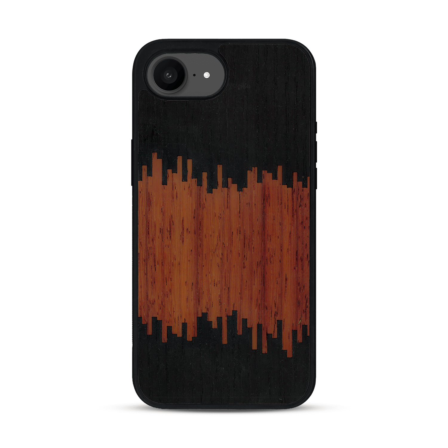 Coque de protection en bois véritable fabriquée en France pour  alliant plusieurs essences de bois pour représenter du magma en fusion