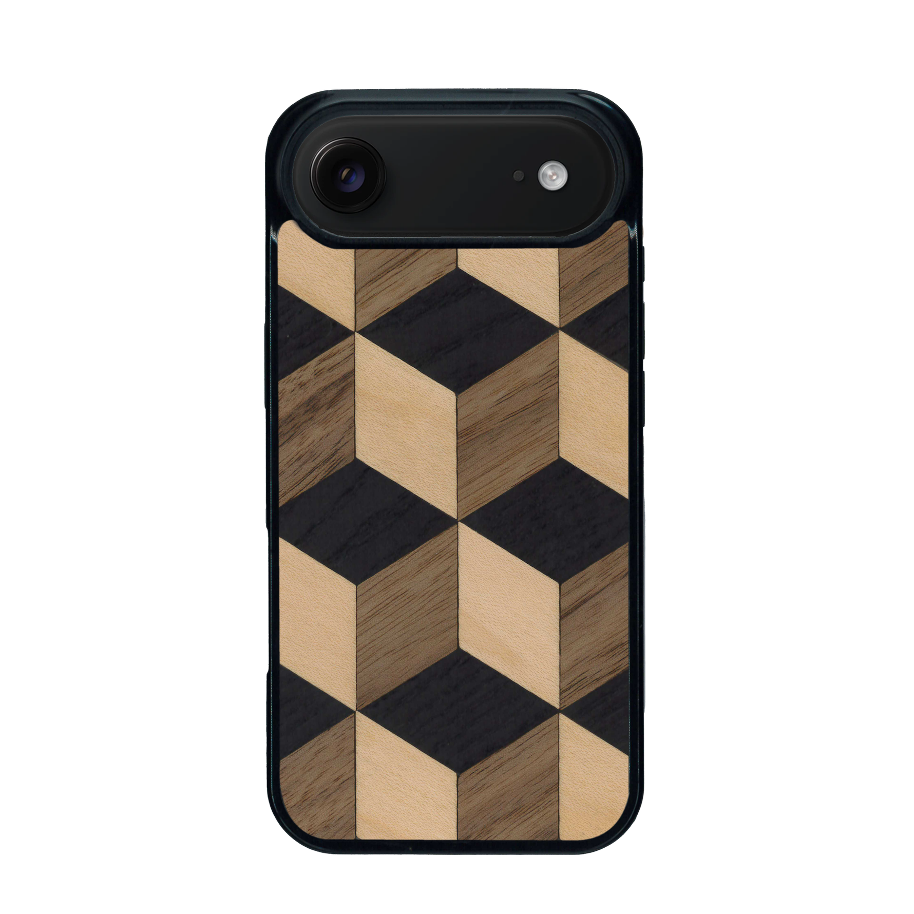 Coque de protection en bois véritable fabriquée en France pour iPhone 17 Air alliant plusieurs essences de bois pour représenter un classique intemporel de la marqueterie