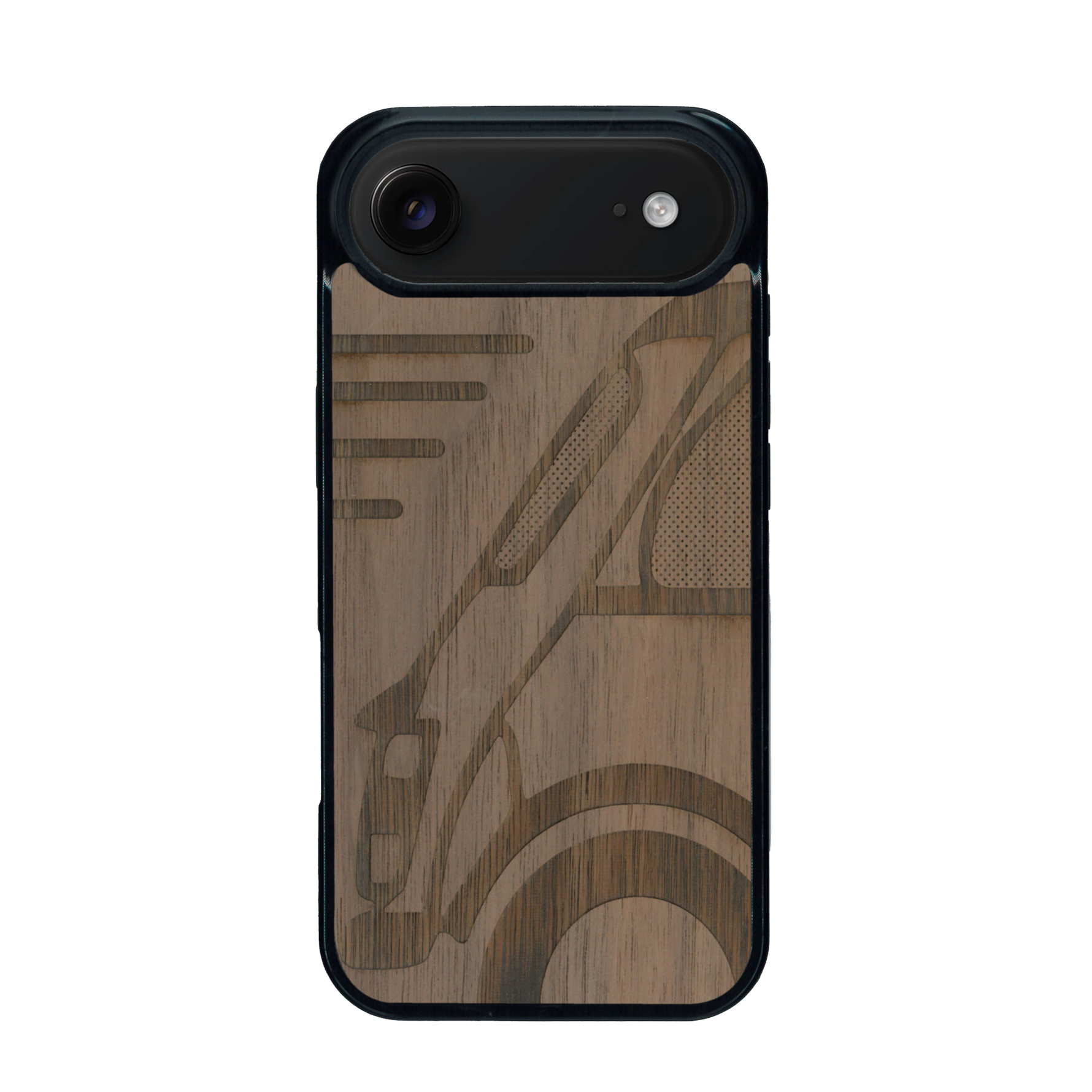 Coque de protection en bois véritable fabriquée en France pour iPhone 17 Air sur le thème de l'automobile avec une authentique Mini Cooper