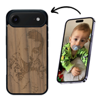 Coque de protection en bois véritable fabriquée en France pour iPhone 17 Air avec gravure personnalisée à partir d'une photo, d'une image, d'un logo, des initials ou d'une phrase