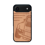 Coque de protection en bois véritable fabriquée en France pour iPhone 17 Air sur le thème de l'automobile avec une authentique Porsche