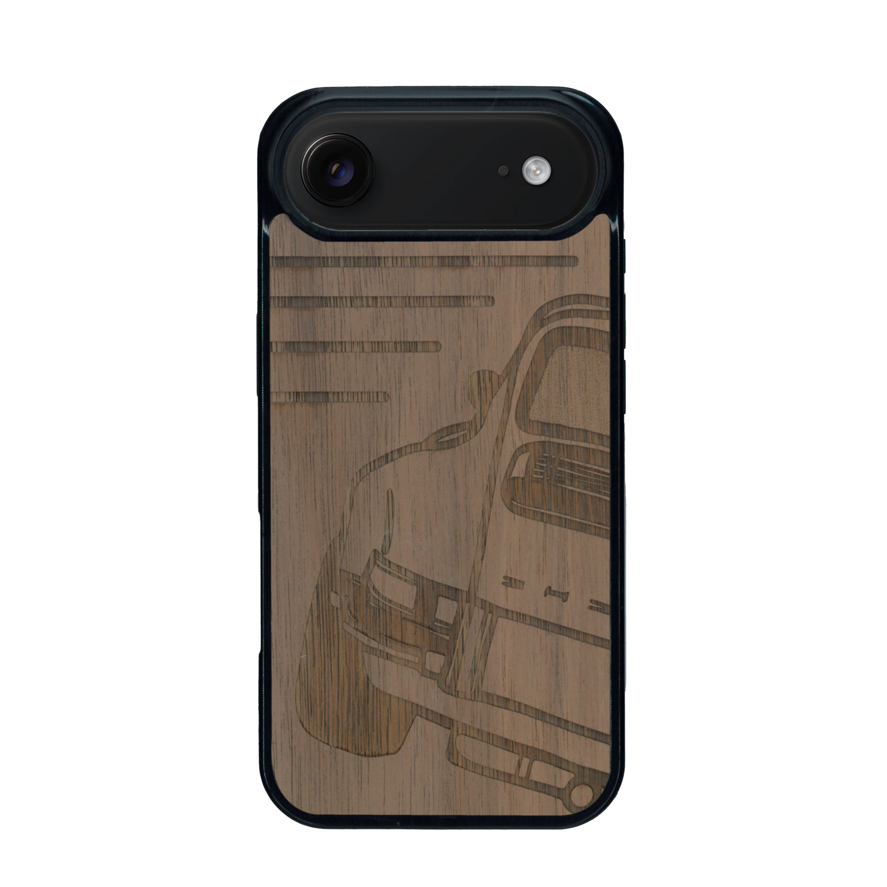 Coque de protection en bois véritable fabriquée en France pour iPhone 17 Air sur le thème de l'automobile avec une authentique Porsche