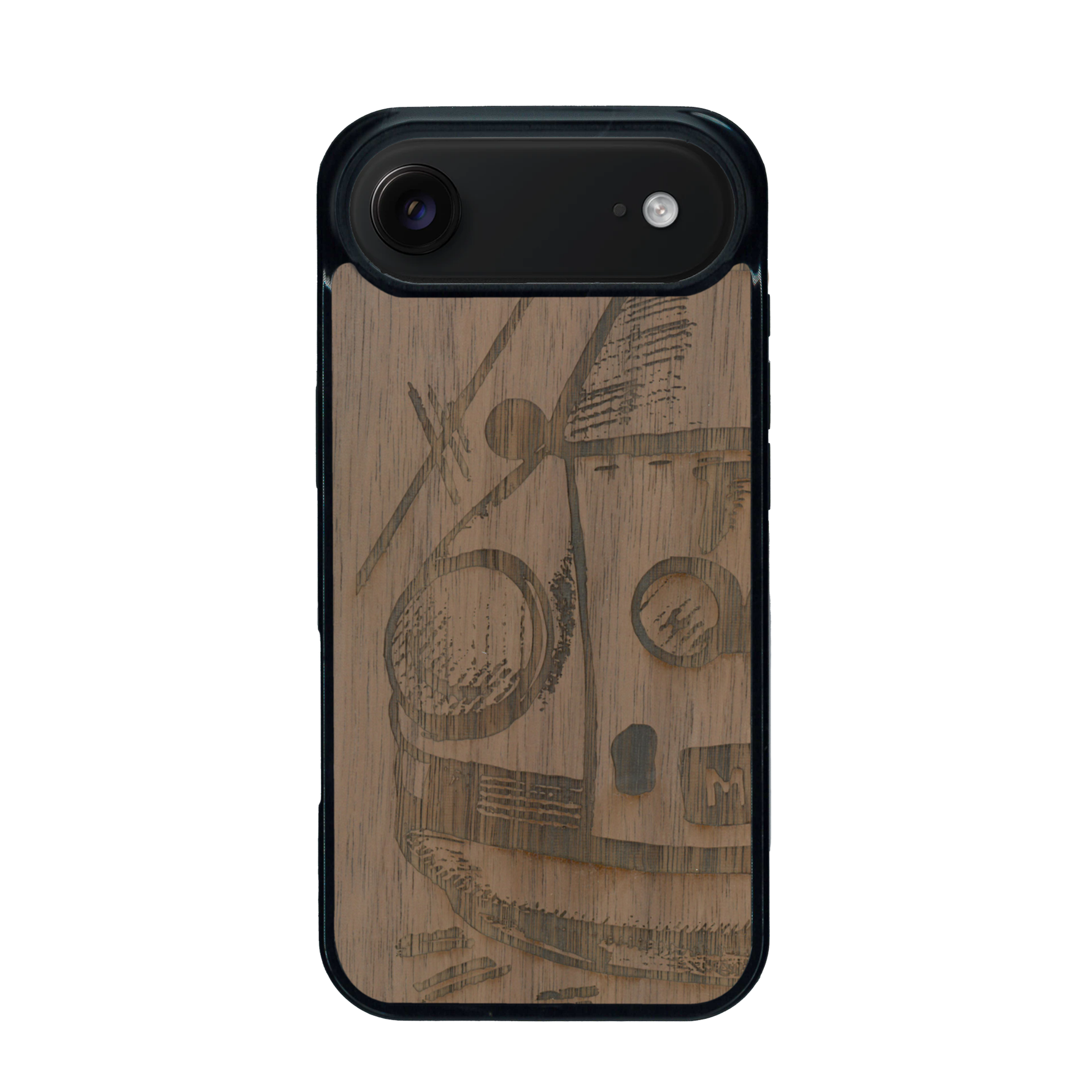 Coque de protection en bois véritable fabriquée en France pour iPhone 17 Air sur le thème de l'automobile avec une authentique Porsche