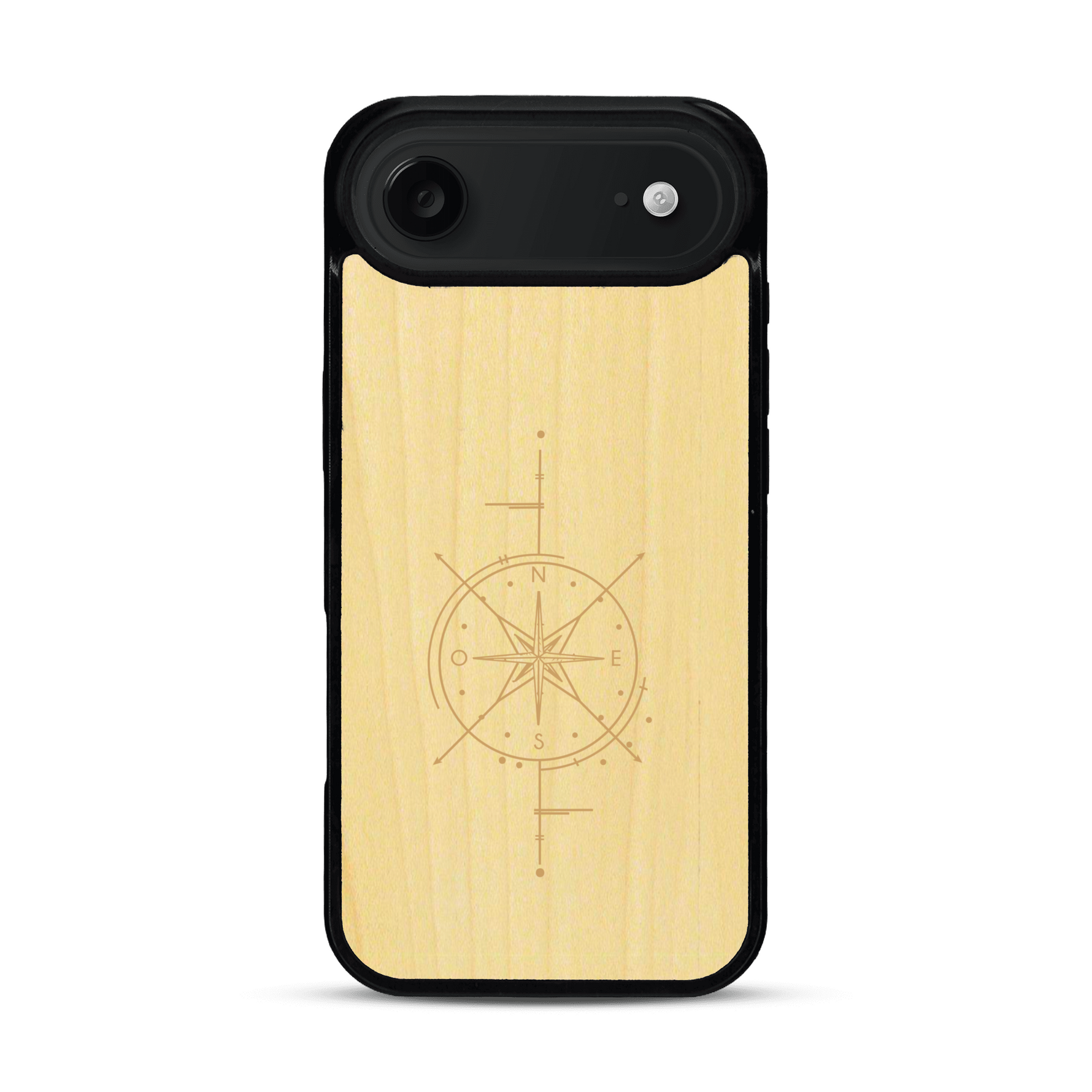 Coque de protection en bois véritable fabriquée en France pour  avec une gravure "rose des vents" sur le thème nautique et de l'océan qui s'inspire des boussoles de pirate