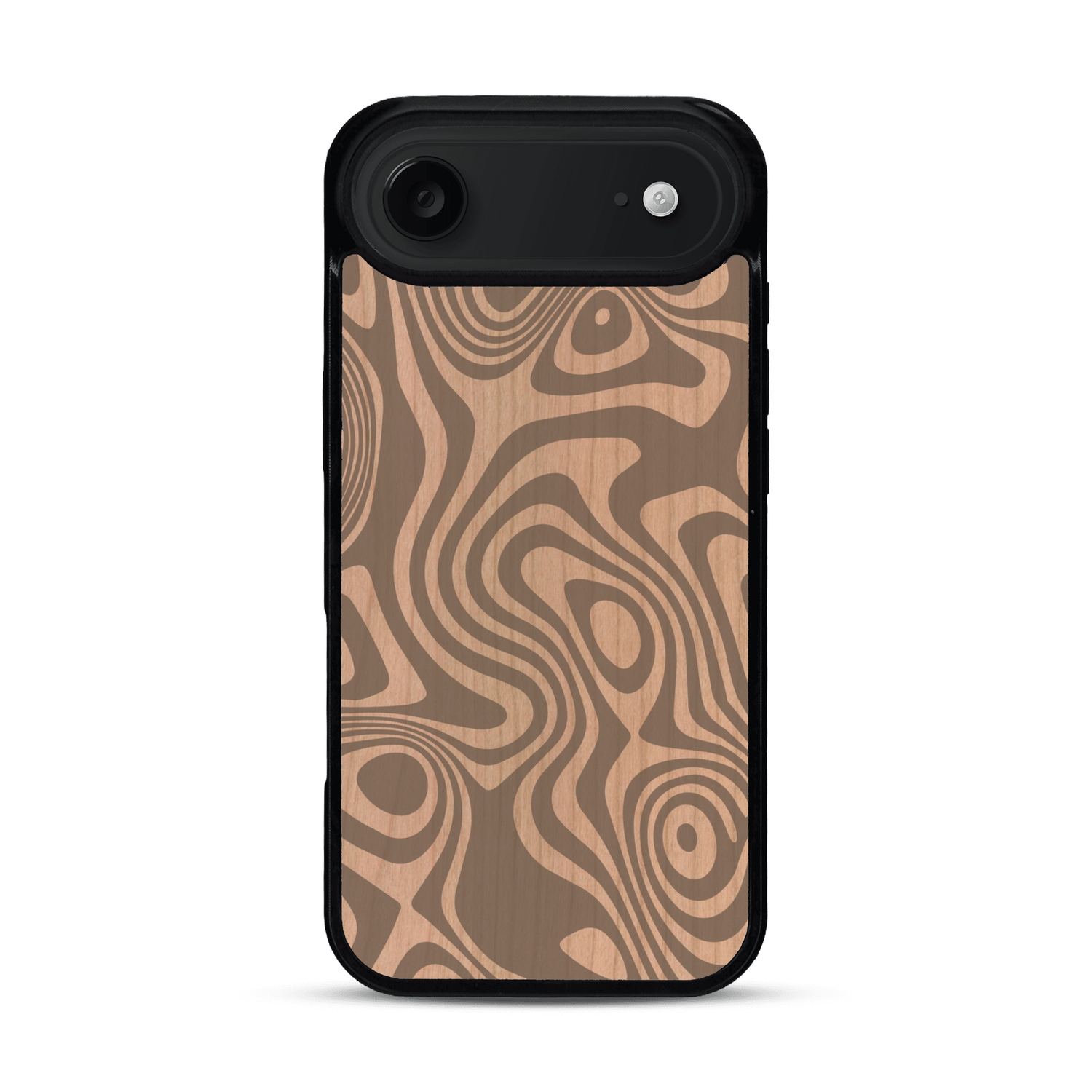 Coque de protection en bois véritable fabriquée en France pour  avec un motif abstrait représentant les mouvements de l'eau