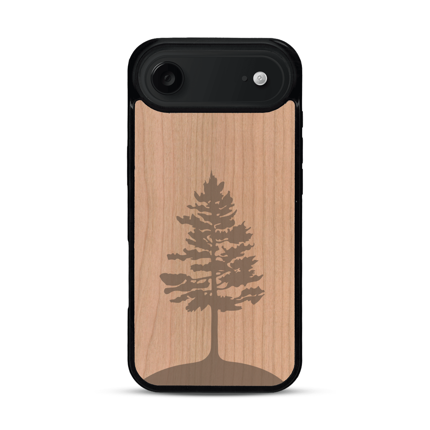 Coque de protection en bois véritable fabriquée en France pour  sur le thème de la nature, de la fôret et de l'écoresponsabilité avec une gravure représentant un arbre 