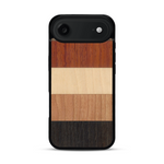 Coque de protection en bois véritable fabriquée en France pour  alliant des bandes horizontales de bambou, merisier, padouk, noyer et chêne fumé