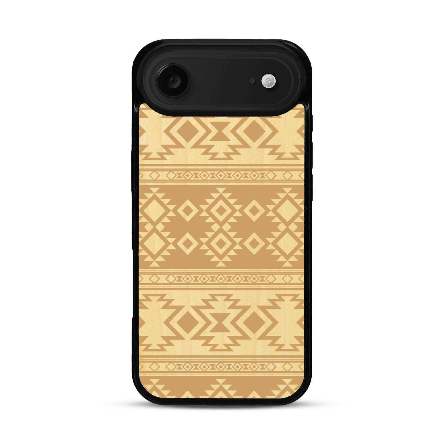 Coque de protection en bois véritable fabriquée en France pour  avec des motifs géométriques s'inspirant des temples aztèques, mayas et incas