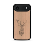 Coque de protection en bois véritable fabriquée en France pour  sur le thème de la nature et des animaux représentant une tête de cerf gométrique avec un design moderne et minimaliste