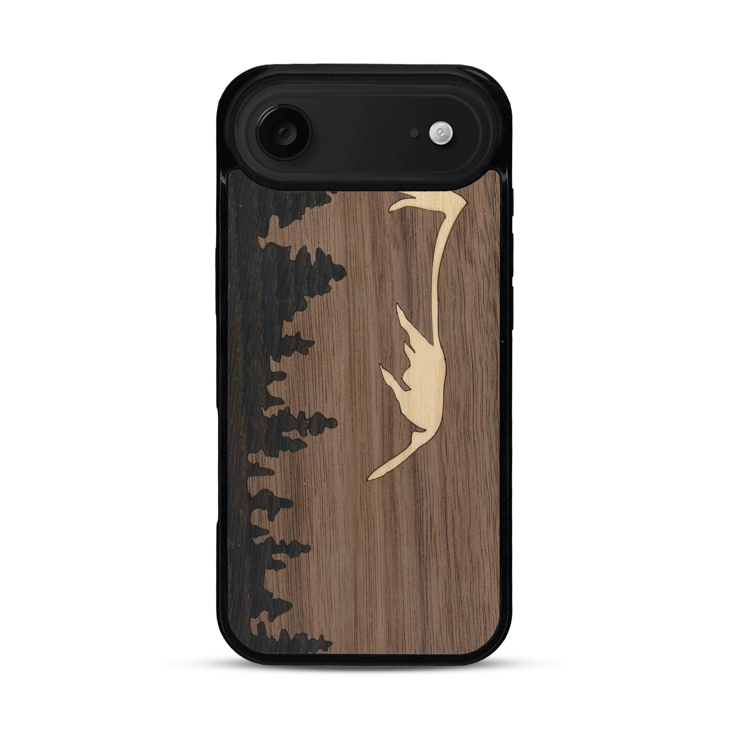 Coque de protection en bois véritable fabriquée en France pour  sur le thème de la nature et de la montagne qui allie du chêne fumé, du noyer et du bambou représentant le mont mézenc
