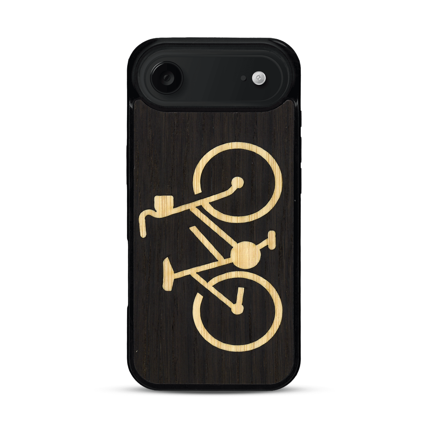 Coque de protection en bois véritable fabriquée en France pour  sur le theme du vélo et de l'outdoor qui allie du bambou et du chêne fumé représentant un vélo