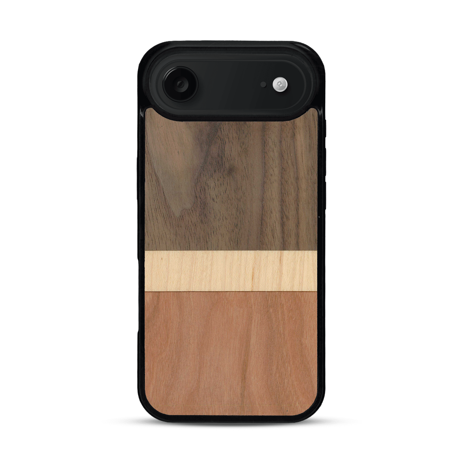 Coque de protection en bois véritable fabriquée en France pour  alliant des bandes horizontales de bambou, merisier et noyer