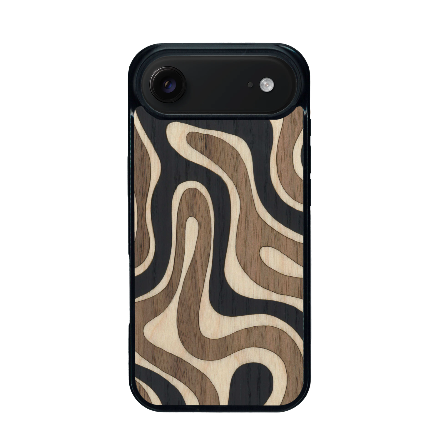 Coque de protection en bois véritable fabriquée en France pour iPhone 17 Air alliant plusieurs essences de bois pour représenter une ondulation