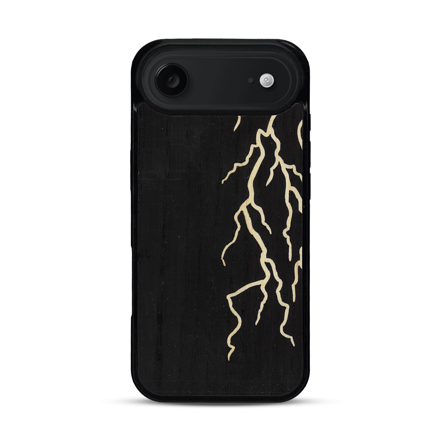 Coque de protection en bois véritable fabriquée en France pour  alliant plusieurs essences de bois pour représenter un éclair divin