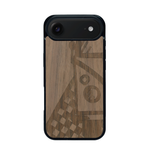 Coque de protection en bois véritable fabriquée en France pour iPhone 17 Air sur le thème du voyage avec un van combi