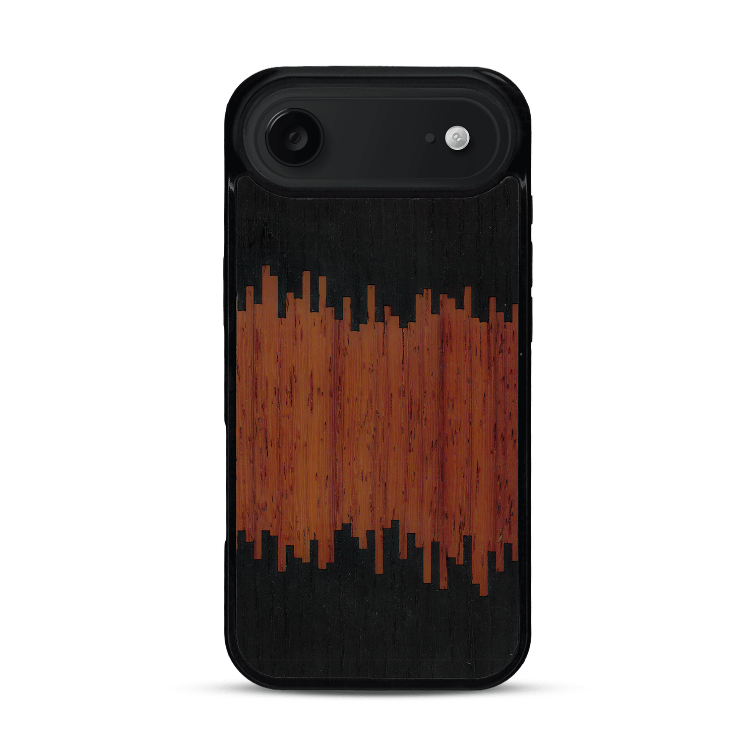 Coque de protection en bois véritable fabriquée en France pour  alliant plusieurs essences de bois pour représenter du magma en fusion