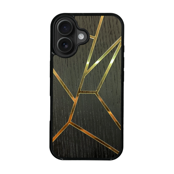 Coque de protection en bois véritable fabriquée en France pour iPhone 17 alliant plusieurs essences de bois pour représenter des fragments design