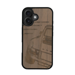 Coque de protection en bois véritable fabriquée en France pour iPhone 17 sur le thème de l'automobile avec une authentique Porsche