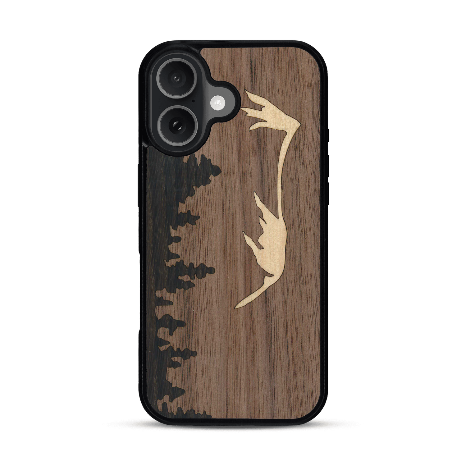 Coque de protection en bois véritable fabriquée en France pour  sur le thème de la nature et de la montagne qui allie du chêne fumé, du noyer et du bambou représentant le mont mézenc