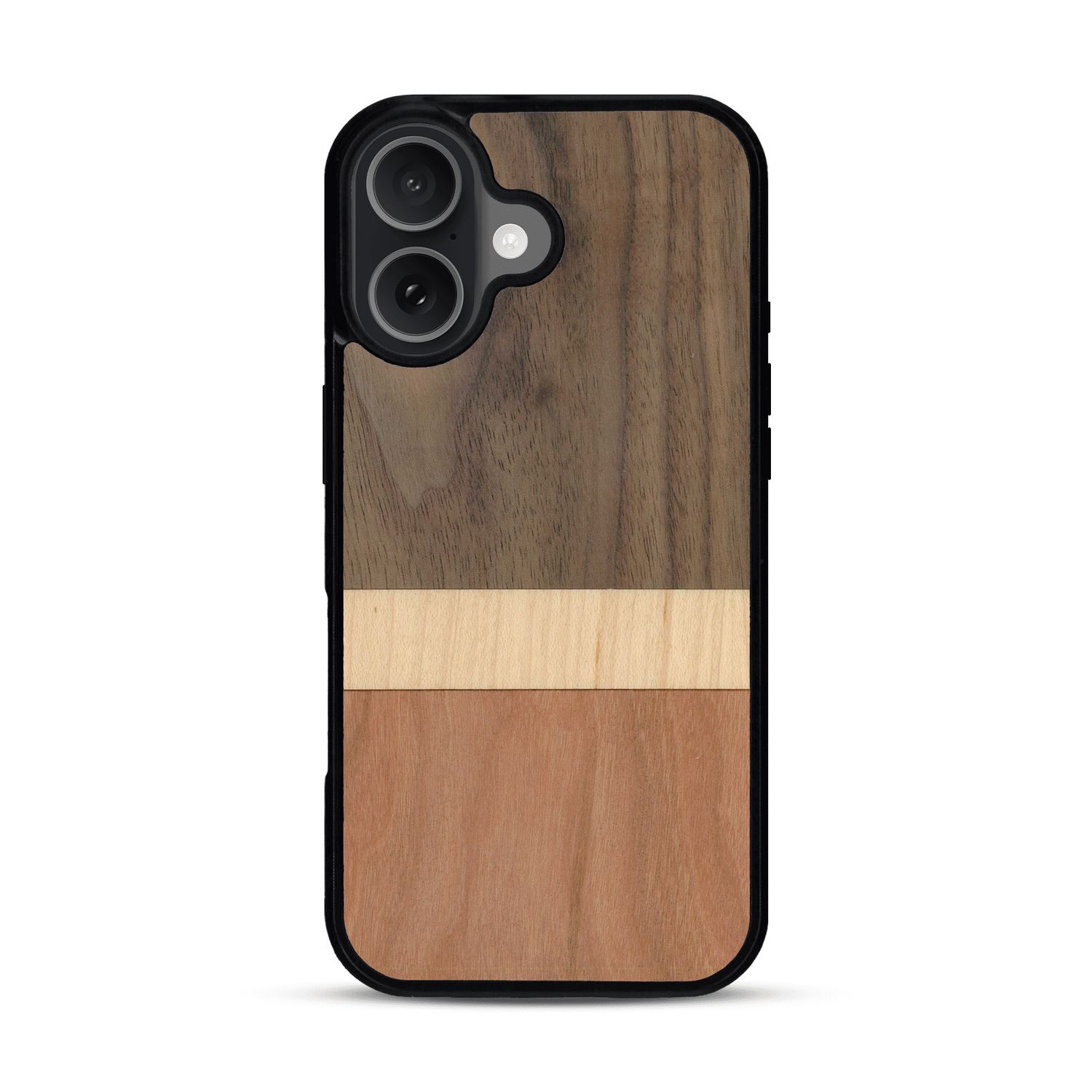 Coque de protection en bois véritable fabriquée en France pour  alliant des bandes horizontales de bambou, merisier et noyer