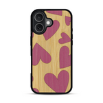Coque de protection en bois véritable fabriquée en France pour  alliant plusieurs essences de bois pour représenter des coeurs pour les amoureux