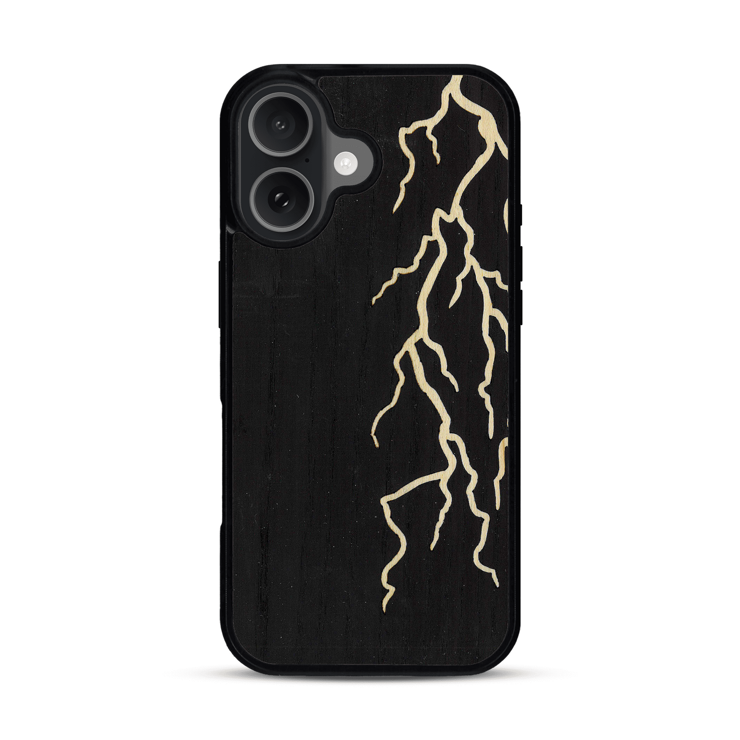 Coque de protection en bois véritable fabriquée en France pour  alliant plusieurs essences de bois pour représenter un éclair divin