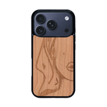 Coque de protection en bois véritable fabriquée en France pour iPhone 17 Pro représentant une silhouette féminine épurée de type line art en collaboration avec l'artiste Maud Dabs