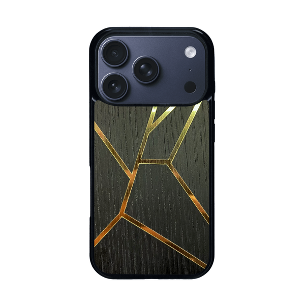 Coque de protection en bois véritable fabriquée en France pour iPhone 17 Pro alliant plusieurs essences de bois pour représenter des fragments design