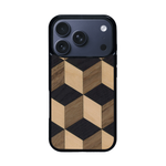 Coque de protection en bois véritable fabriquée en France pour iPhone 17 Pro alliant plusieurs essences de bois pour représenter un classique intemporel de la marqueterie