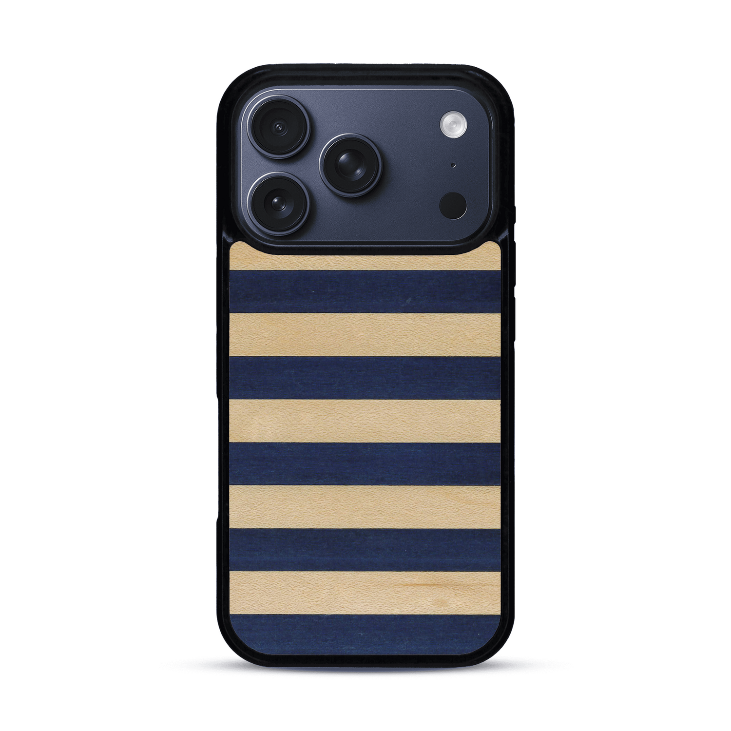 Coque de protection en bois véritable fabriquée en France pour  alliant plusieurs essences de bois pour représenter une marinière