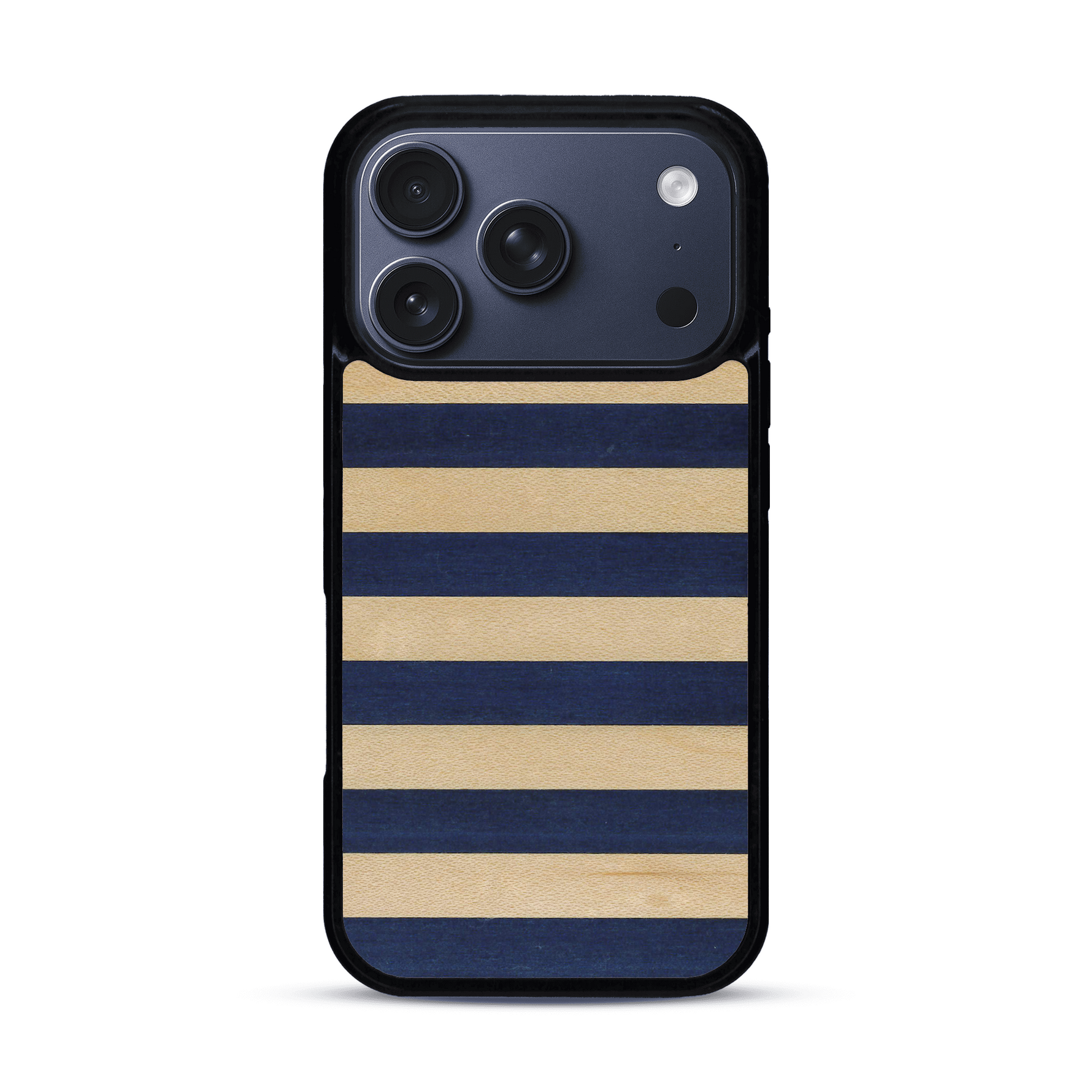 Coque de protection en bois véritable fabriquée en France pour  alliant plusieurs essences de bois pour représenter une marinière