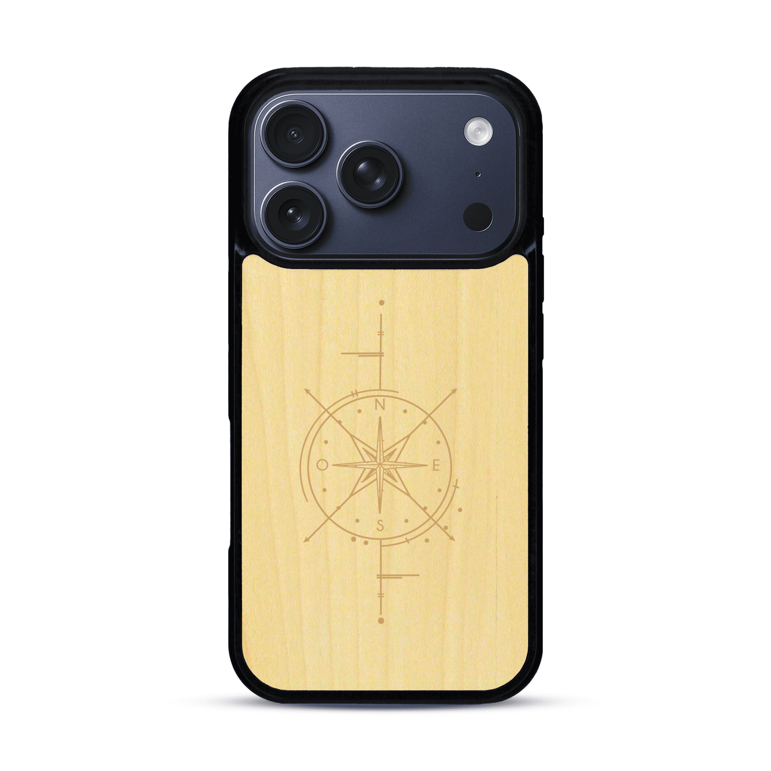 Coque de protection en bois véritable fabriquée en France pour  avec une gravure "rose des vents" sur le thème nautique et de l'océan qui s'inspire des boussoles de pirate
