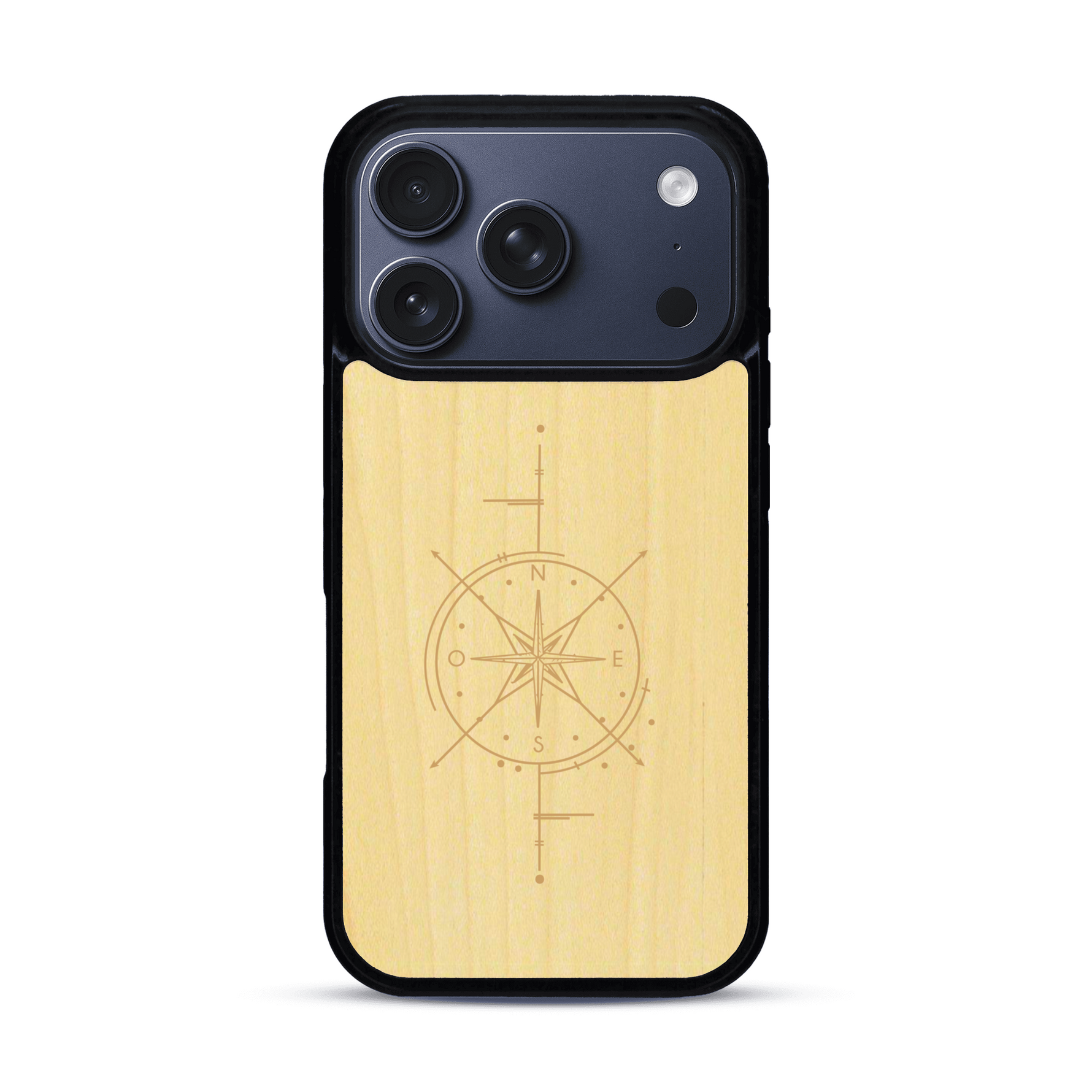 Coque de protection en bois véritable fabriquée en France pour  avec une gravure "rose des vents" sur le thème nautique et de l'océan qui s'inspire des boussoles de pirate