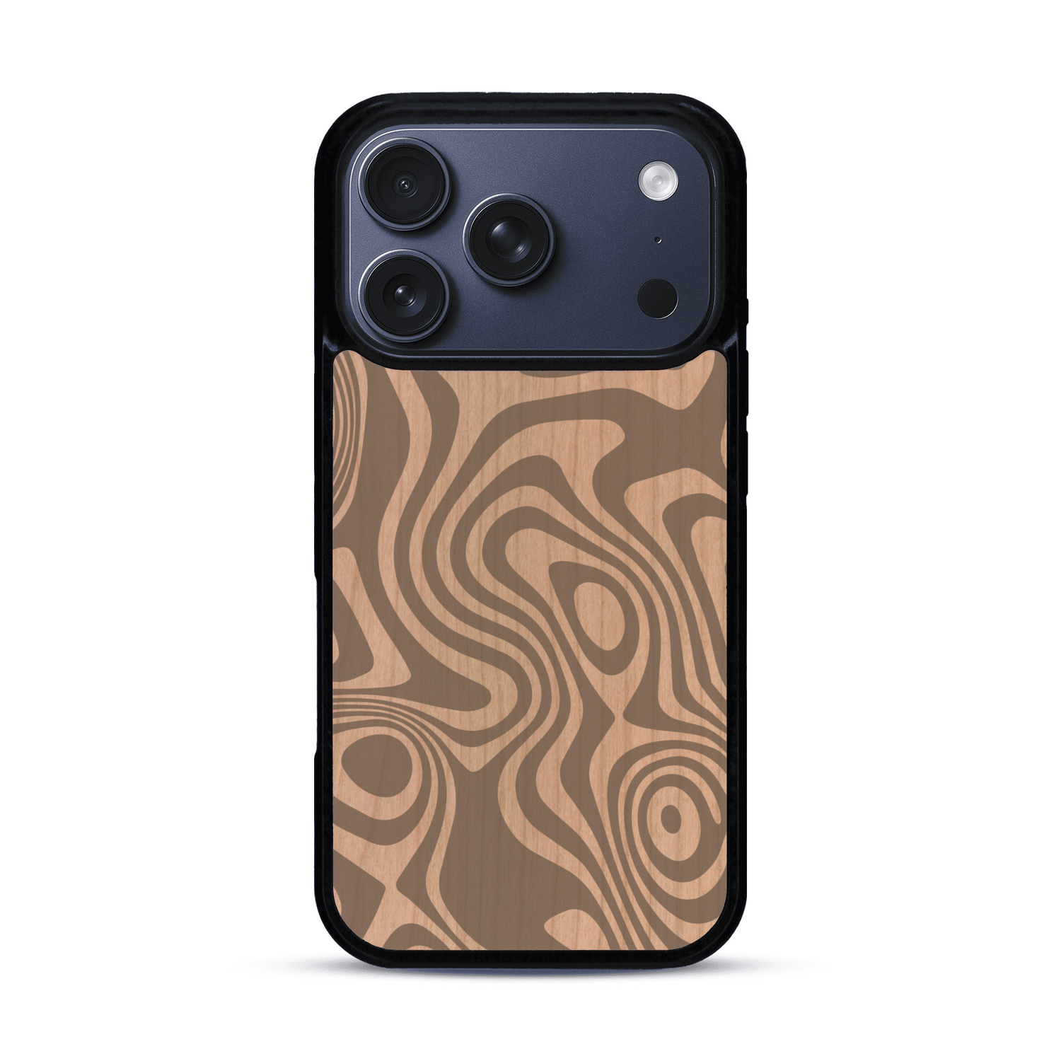 Coque de protection en bois véritable fabriquée en France pour  avec un motif abstrait représentant les mouvements de l'eau