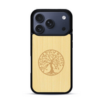 Coque de protection en bois véritable fabriquée en France pour  sur le thème de la spiritualité et du yoga avec une gravure zen représentant un arbre de vie