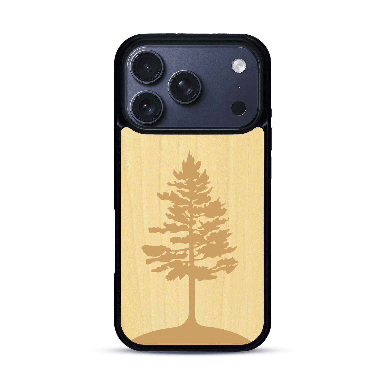 Coque de protection en bois véritable fabriquée en France pour  sur le thème de la nature, de la fôret et de l'écoresponsabilité avec une gravure représentant un arbre 