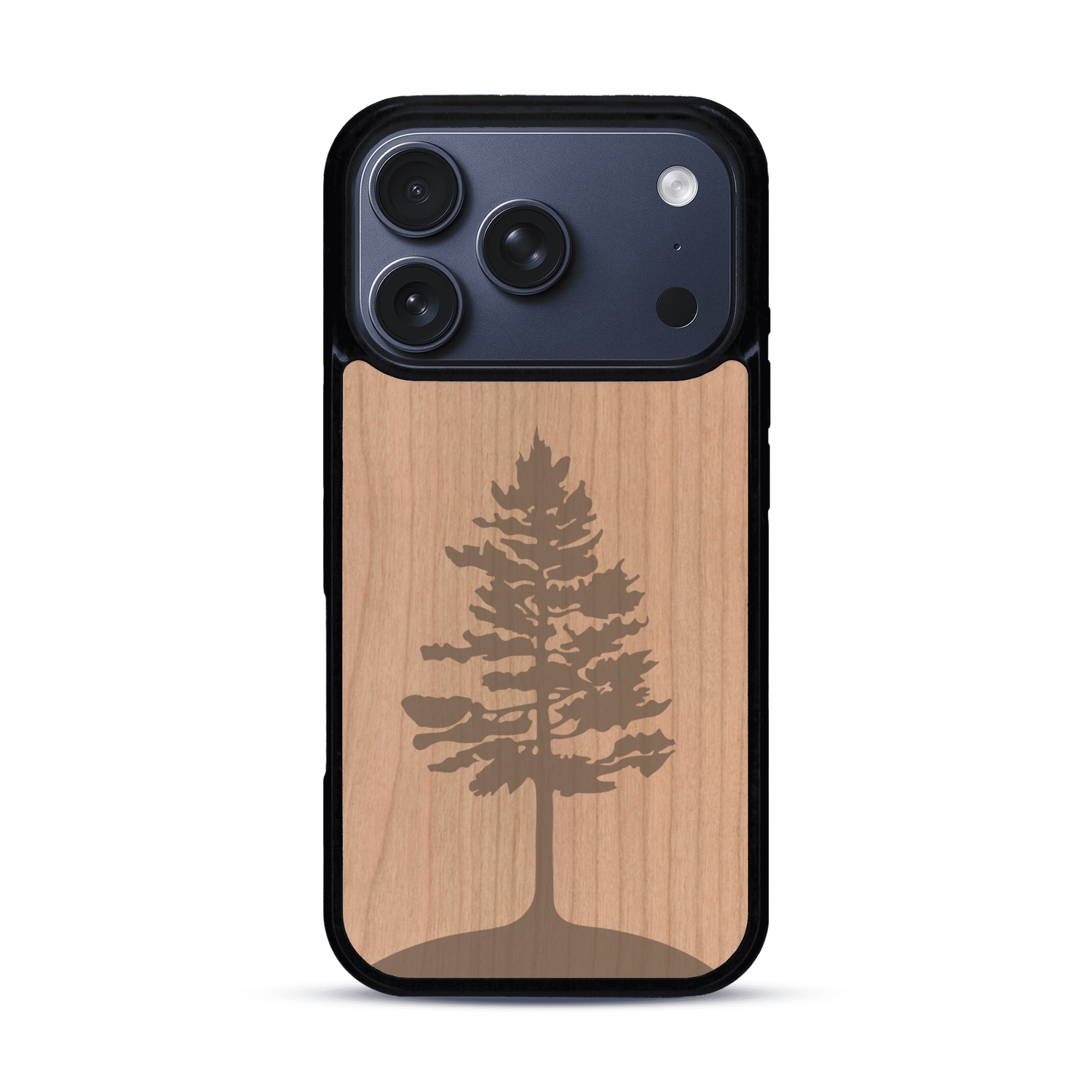 Coque de protection en bois véritable fabriquée en France pour  sur le thème de la nature, de la fôret et de l'écoresponsabilité avec une gravure représentant un arbre 