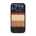 Coque de protection en bois véritable fabriquée en France pour  alliant des bandes horizontales de bambou, merisier, padouk, noyer et chêne fumé