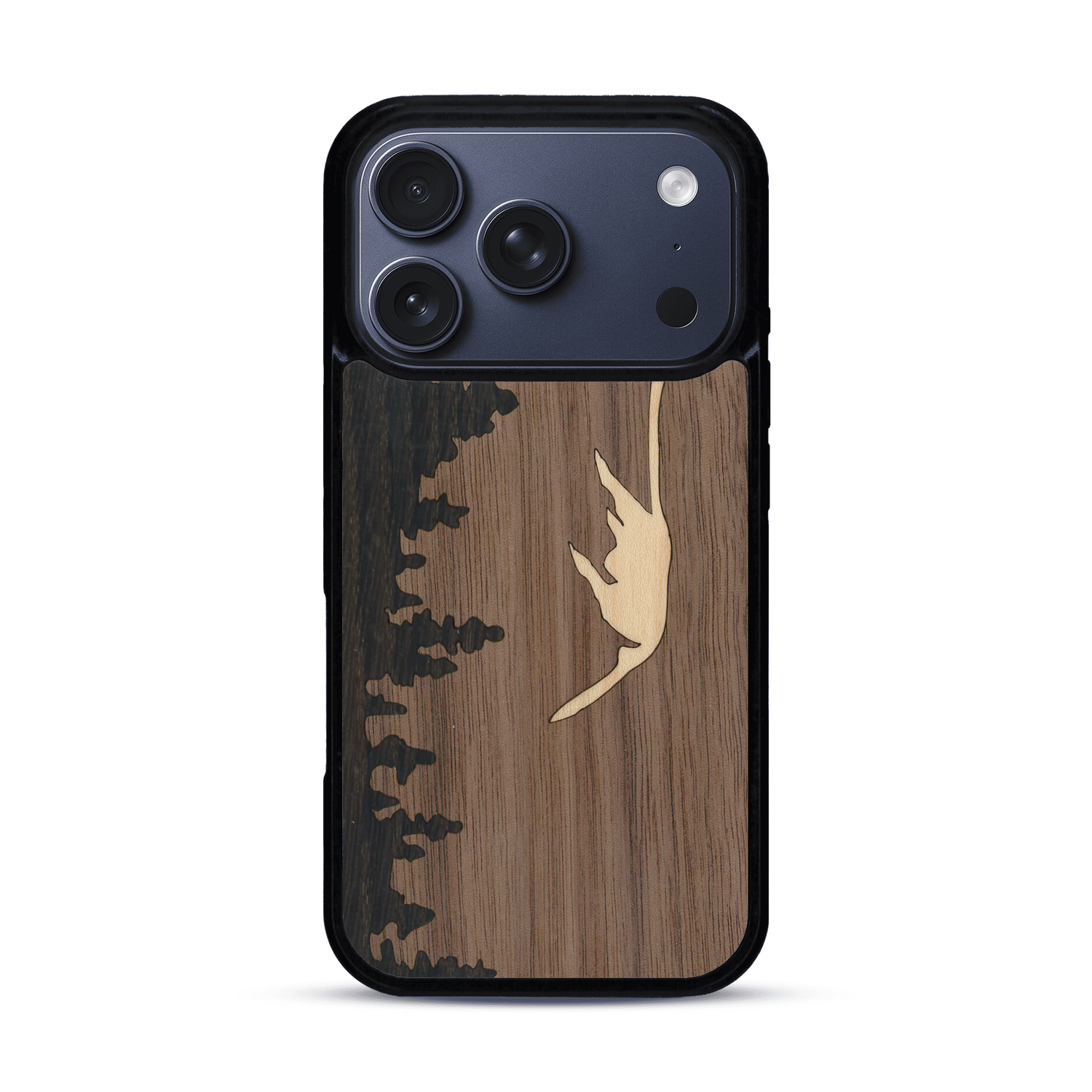 Coque de protection en bois véritable fabriquée en France pour  sur le thème de la nature et de la montagne qui allie du chêne fumé, du noyer et du bambou représentant le mont mézenc